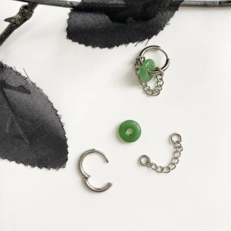 DAIIIBABYYY  -  New Titanium Steel Imitation Hetian Jade Removable Chain Earrings Women's Fashion Elegant Accessories Club Party Accessories