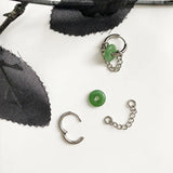DAIIIBABYYY  -  New Titanium Steel Imitation Hetian Jade Removable Chain Earrings Women's Fashion Elegant Accessories Club Party Accessories