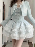 Daiiibabyyy  Y2k Harajuku Sweet Camisole Dress+ Aesthetic Grunge Fashion Vintage Cardigan Women Tailored Coat Blue Two Piece Sets