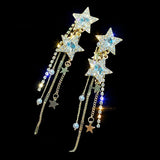 Daiiibabyyy  Korean Style Star Drop Earrings for Women New Bijoux Long Tassel Shiny Blue Crystal Dangle Earrings Jewelry Accessories