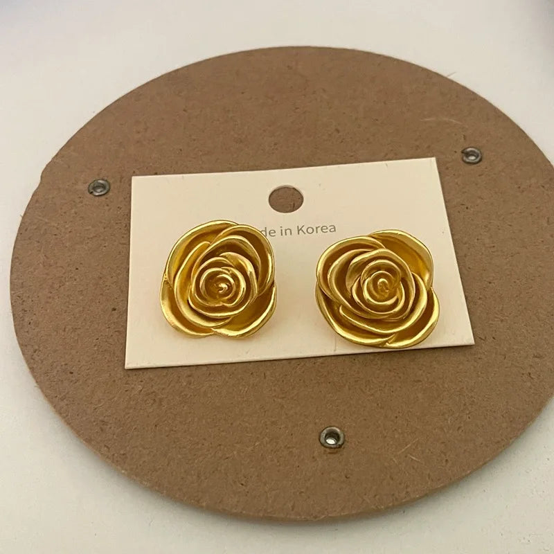 DAIIIBABYYY  -  Gold Color Rose Stud Earrings Women Personality Flowers Earrings Girl Travel Party Jewelry Accessories