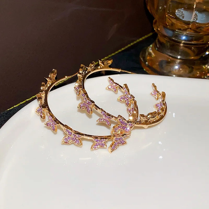 Daiiibabyyy  Butterfly Hoop Earrings for Woman Geometric Rhinestones Earrings Party Women Jewelry Gifts