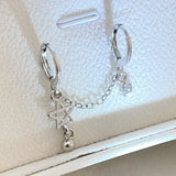 DAIIIBABYYY  -  Hiphop Punk Rhinestone Star Chain Double Ear Hole Fashion Silver Color Round Bead Pendant Hoop Earrings Y2K Fashion Jewelry Gift