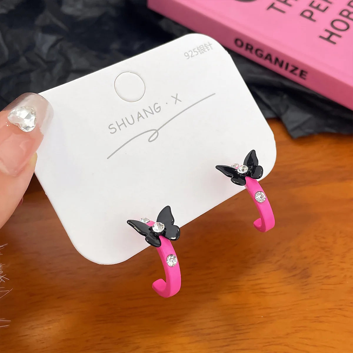 DAIIIBABYYY  -  Pink Glass Heart Butterfly Stud Earrings Set White Flower Korean Fashion Women Sweet Earring Jewelry Piercing brincos