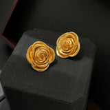 DAIIIBABYYY  -  Gold Color Rose Stud Earrings Women Personality Flowers Earrings Girl Travel Party Jewelry Accessories