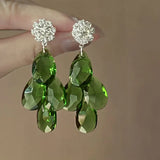 Daiiibabyyy Fashion Water Drop Glass Crystal Earrings For Women Elegant Temperament Wedding Party Jewelry Gift