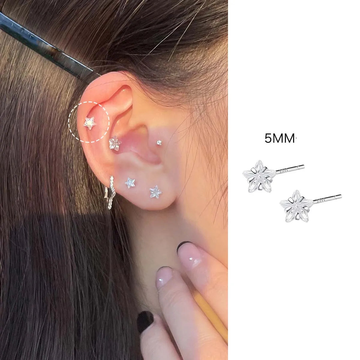 DAIIIBABYYY  -  4/5/6mm Mini Zircon Crystal Star Stud Earrings for Women Simple Cute Sleeping Without Wearing Teen Ear Pierced Jewelry Gifts