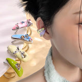 Daiiibabyyy   -  Harajuku Colorful Dropping Glaze Ear Clip Earrings Y2K Dopamine Accessories Cool Bow Clip Earings for Girls Women Jewelry Gift