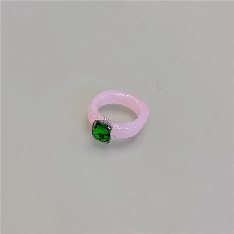 DAIIIBABYYY  -  New Colorful Transparent Acrylic Rhinestone Resin Ring Geometry Simple Rings for Women Girls Jewelry Party Gifts