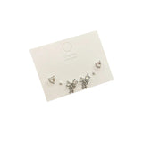 DAIIIBABYYY  -  Charm Y2K Bow-knot Heart Pink Silver Color Rhinestone Stud Earrings Set Women Korean Fashion Girls Sweet Earring Jewelry