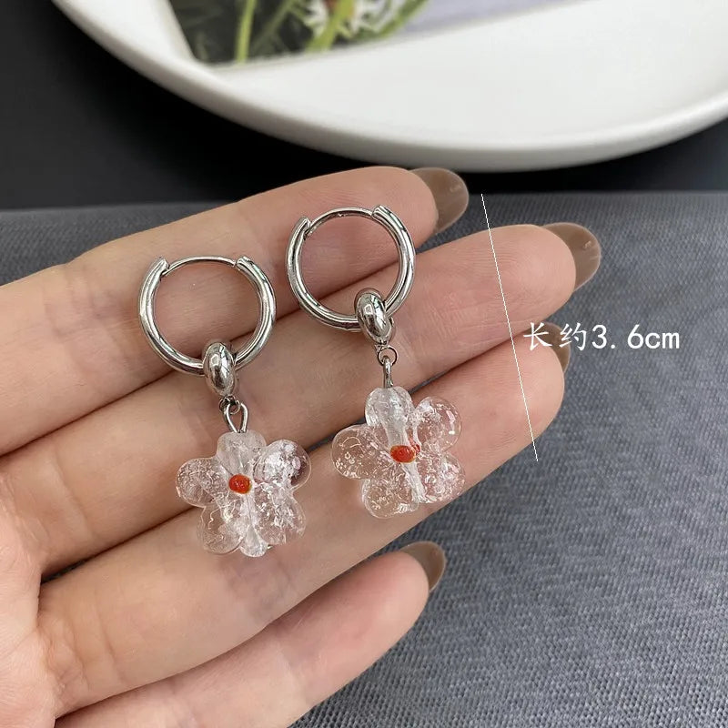 DAIIIBABYYY  -  Flower Glazed Earrings Clear Crystal Texture Paired Unique Cute Colorful Earrings Sweet Trendy Delicate Earrings Women's Jewelry
