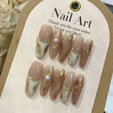 Daiiibabyyy 10pcs detachable handmade artificial nails Maillard press on acrylic nails almond brown coffee ballet false nail for fall winter