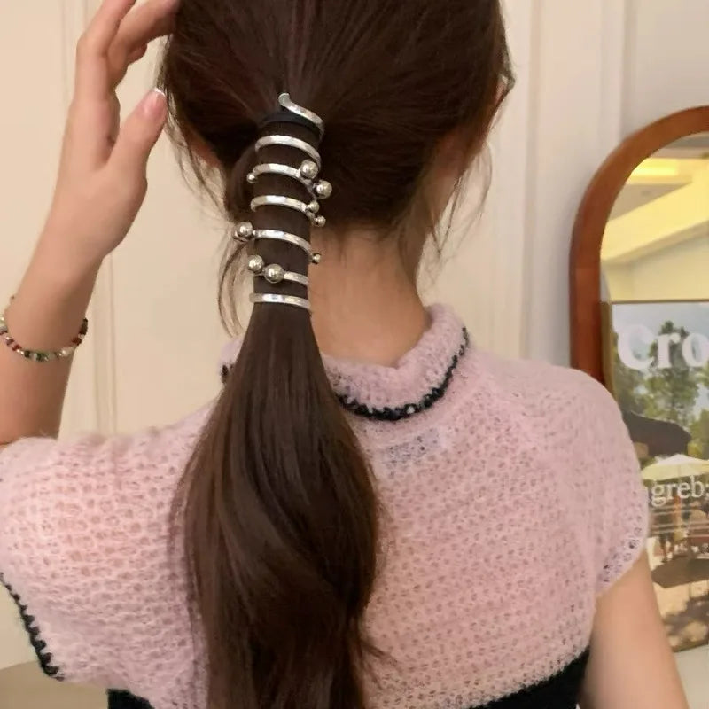DAIIIBABYYY  -  New Long Telephone Hair Rings Creative High Elastic Headwear Elegant Pearl Low Ponytail Holder Fashion Hair Bands for Women