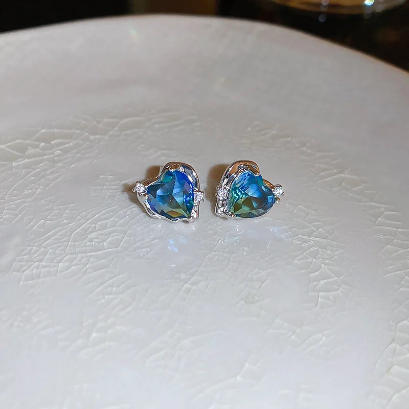 DAIIIBABYYY  -  Luxury Blue Gradient Crystal Butterfly Flower Pearl Earrings Flower Geometric Women Korean Fashion Kpop Tassel Earring
