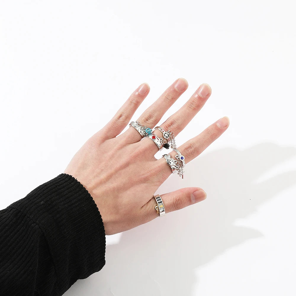 DAIIIBABYYY  -  Gothic Style Metal Set Rings Fashion Jewelry Open Ring for Men Jewelry Trendy Finger Ring Women Accessories Friend Gifts