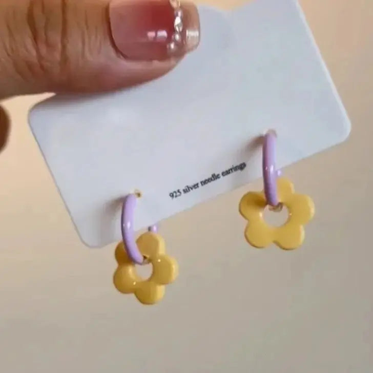 DAIIIBABYYY  -  Colorful Enamel Flower Stainless Steel Ear Buckle Dopamine Sweet Earrings Girls Birthday Party Friendship Jewelry Gifts