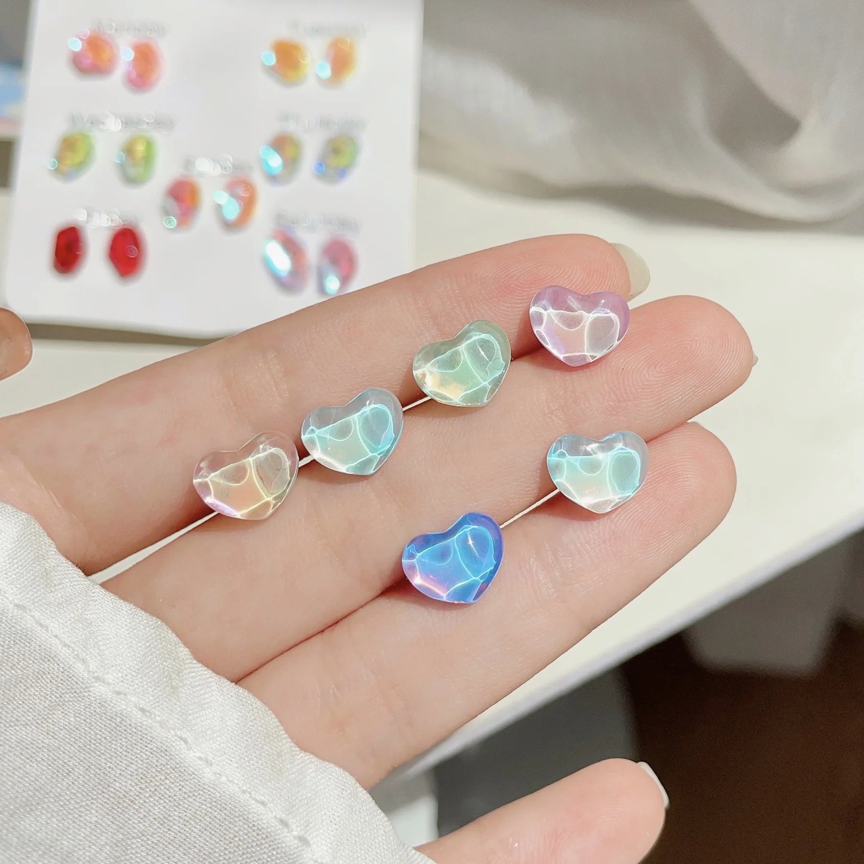 DAIIIBABYYY  -  Y2K Colorful Shiny Heart Stone Butterfly Shape Stud Earring Set Women Korean Fashion A Week Earrings Jewelry Party Gift