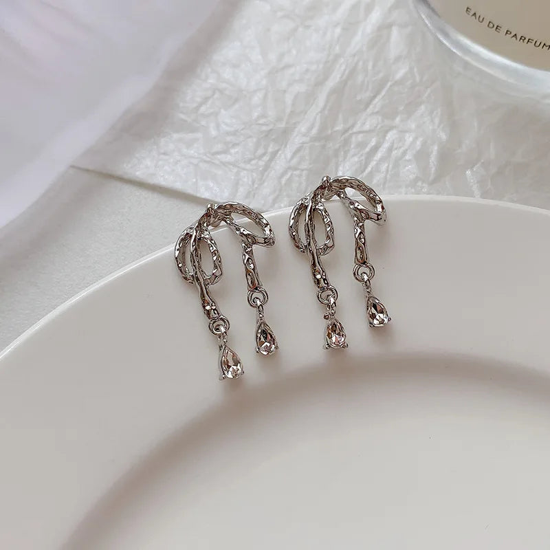 DAIIIBABYYY  -   Kpop Punk Silver Color Asymmetric Butterfly Pearl Stud Earrings Women Korean Fashion INS Cute Heart Geometric Earring