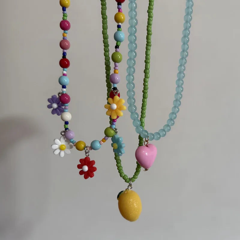 Boho Simple Beads Imitation Pearl Choker Necklace Women Men Vintage Stainless Steel Handmade Chain Aesthetic Y2K Jewelry Gift