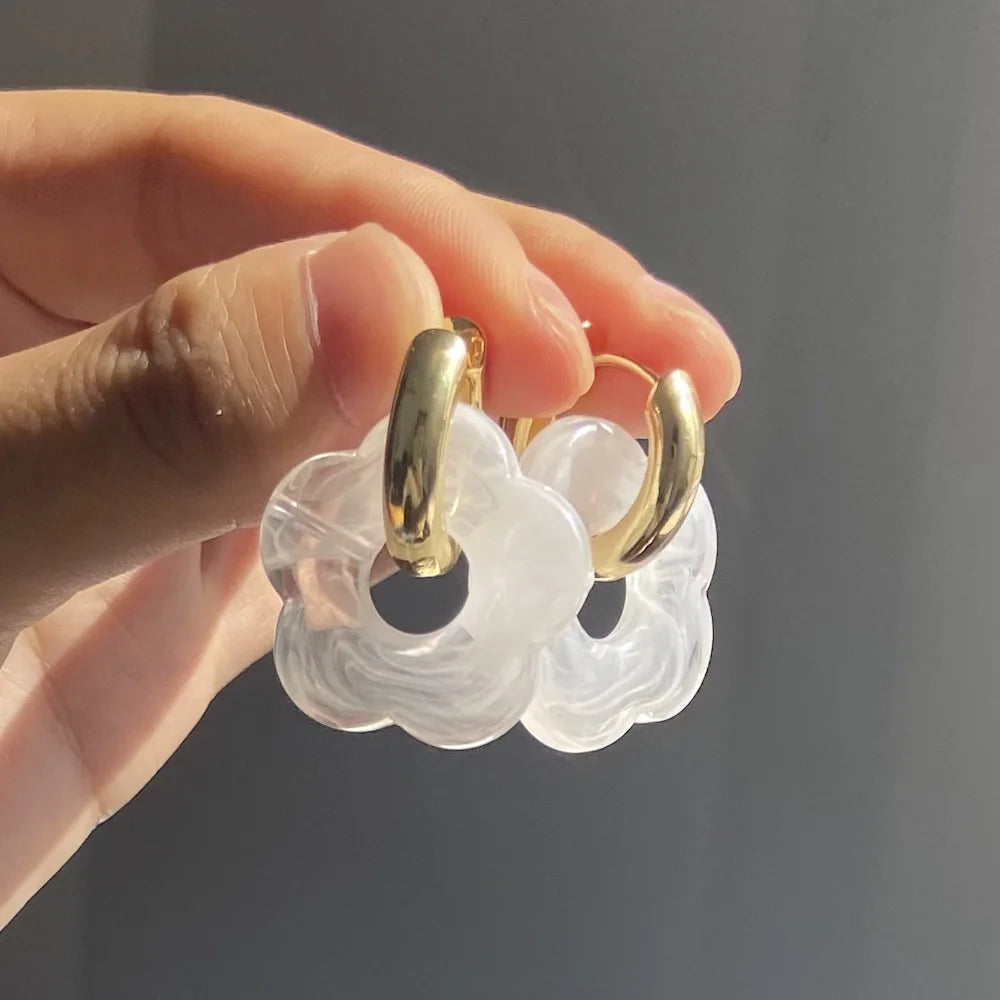 DAIIIBABYYY  -  Pink Acrylic Flower Resin Drop Earrings Simple Round Hollow Copper Girls Jewelry Cute Party Personality Gifts Wholesale