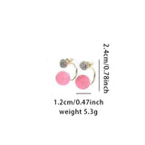 DAIIIBABYYY  -  Korean Sweet Pink Round Bead Earrings Set with Shiny Cubic Zirconia Stud Earrings for Women Elegant Fashion Jewelry Accessories