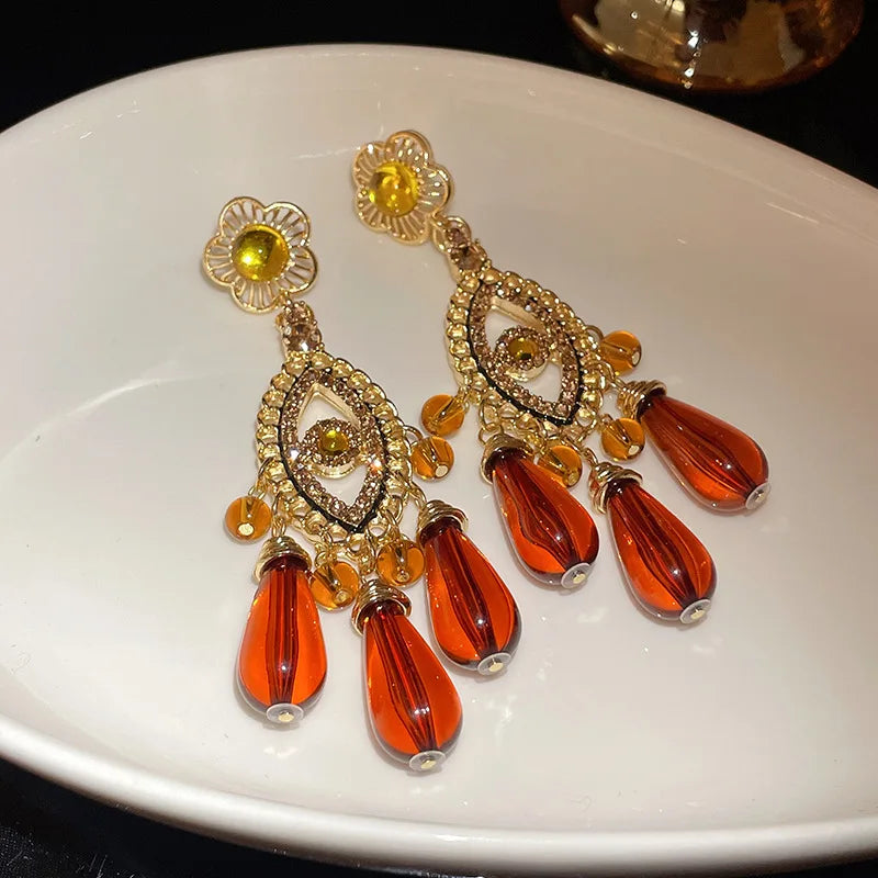 DAIIIBABYYY  -  Flower tassel earrings ethnic style retro earrings