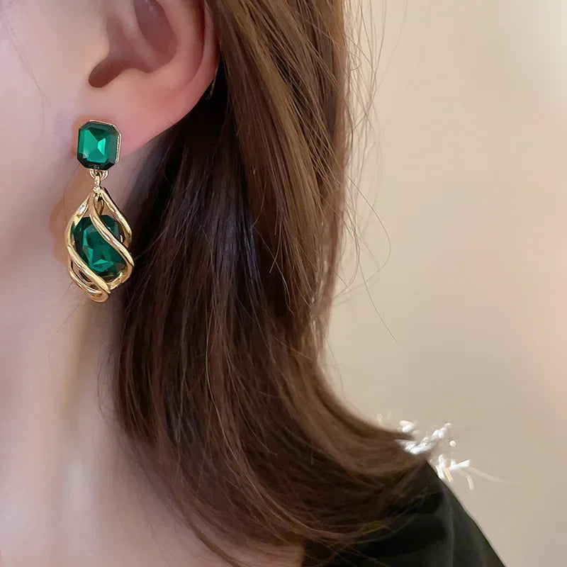 Daiiibabyyy  Silver Needle Geometric Drop Earrings for Women Retro Fashion Personality Drop Earrings Temperament Jewelry Female