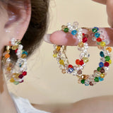 Daiiibabyyy  Shiny Colored Rhinestone Hoop Earrings for Women Exaggerated Geometric Crystal Large Circle Earrings Pearl Bead Earrings Jewelry