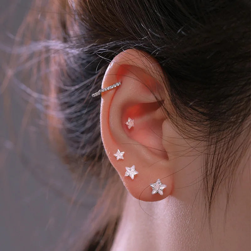 DAIIIBABYYY  -  4/5/6mm Mini Zircon Crystal Star Stud Earrings for Women Simple Cute Sleeping Without Wearing Teen Ear Pierced Jewelry Gifts