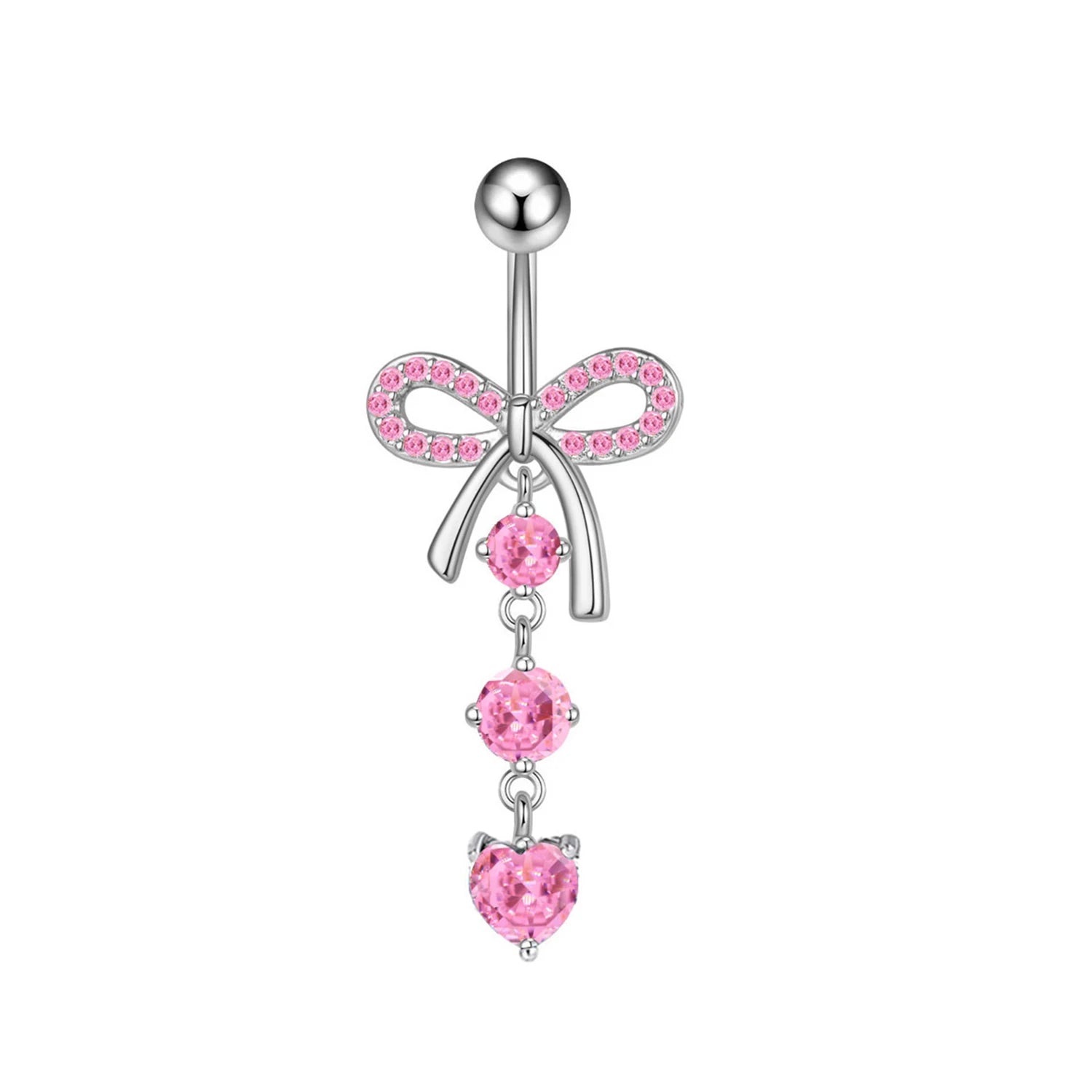 DAIIIBABYYY  -  Stainless Steel Belly Button Rings Crystal Bowknot Piercing Navel Heart Navel Piercing Belly Button Piercing Sexy Body Jewelry