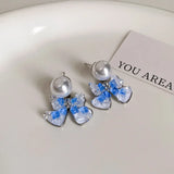 DAIIIBABYYY  -  Luxury Blue Gradient Crystal Butterfly Flower Pearl Earrings Flower Geometric Women Korean Fashion Kpop Tassel Earring