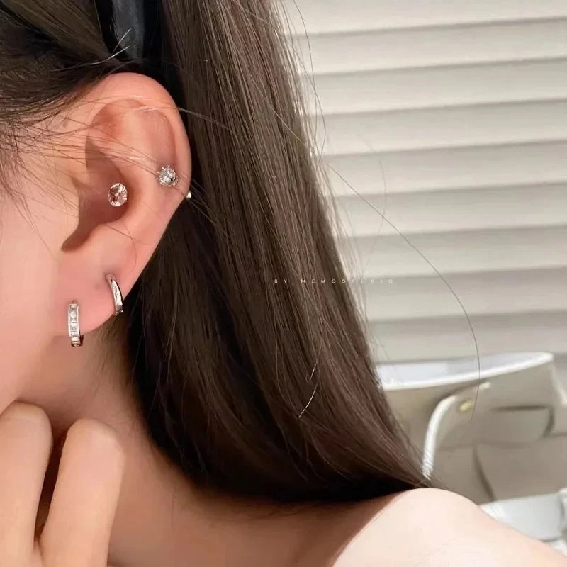 DAIIIBABYYY  -  Stainless Steel Y2K Zircon Metal Earrings Set Crystal Sweet Cool Aesthetic Creative Design Earrings Jewelry Accessorie Gifts