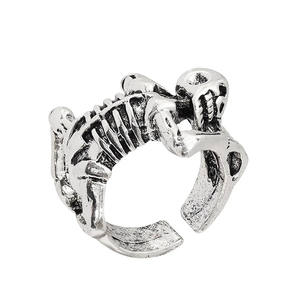 Daiiibabyyy  Men Women Vintage Thai Silver Skull Skeleton Finger Rings Punk Gothic Fashion New Jewelry Couple Gift Party Rock anillos mujer