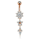 DAIIIBABYYY  -  Fashion Zircon Heart Belly Button Piercing for Women Stainless Steel Long Flower Pendant Navel Rings Piercing Ombligo Jewelry