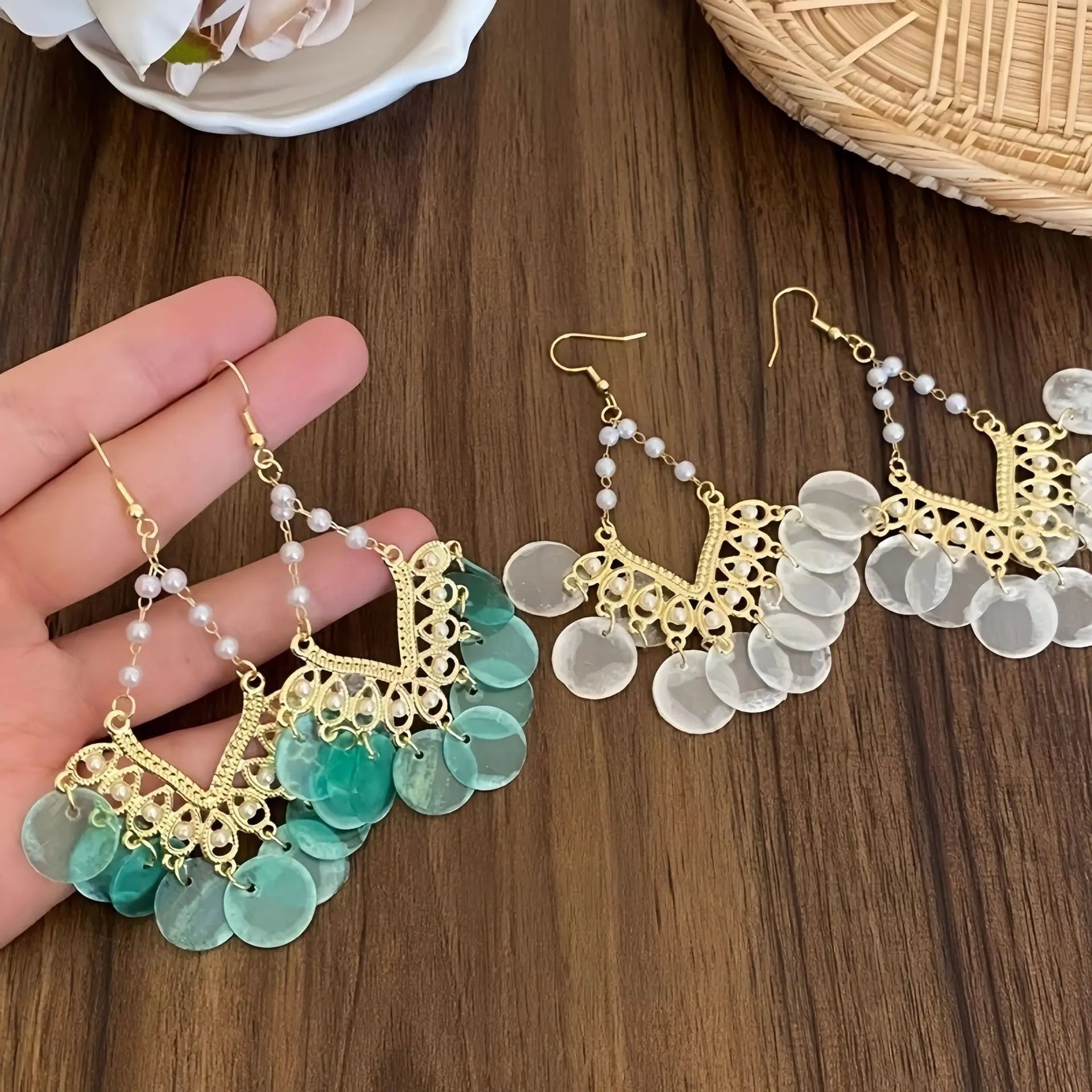 Daiiibabyyy  Women's Bohemian Vintage Sequins Earrings Beaded Dangle Statement Jewelry Gift