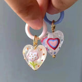 DAIIIBABYYY  -  Trendy Cute Colorful Asymmetrical Enamel Flowers Heart Drop Earrings For Women Girls Fashion Aesthetic Jewelry Gifts Wholesale