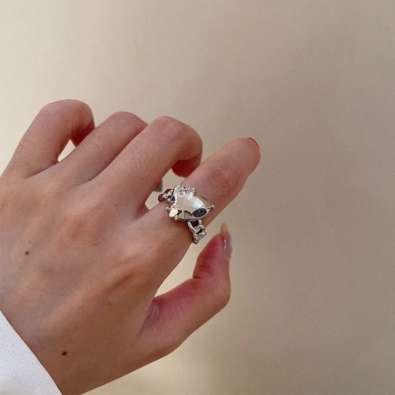 DAIIIBABYYY  -  Silver Color Broken Love Heart Rings For Women Girls Creative Design Fashion Temperament Sweet Anniversary Jewelry Gifts