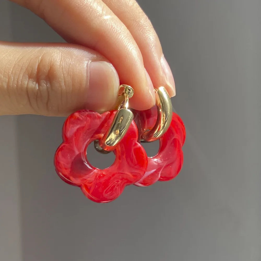 DAIIIBABYYY  -  Pink Acrylic Flower Resin Drop Earrings Simple Round Hollow Copper Girls Jewelry Cute Party Personality Gifts Wholesale