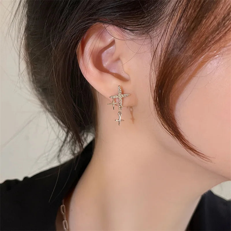Daiiibabyyy Goth Y2K Cute Sweet Cool Crystal Zircon Cross Star Pendant Earrings for Women Men Punk Grunge Jewelry Accessories