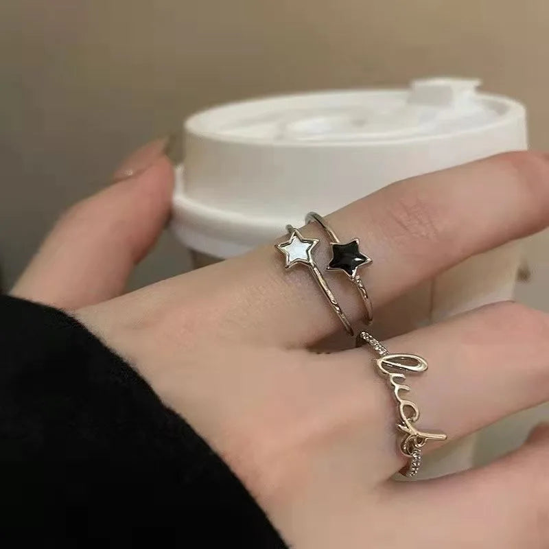 Daiiibabyyy 2024 Metal Cross Opening Index Finger Rings Y2k Accessories Five Pointed Star Rings Open Adjustable Star Rings Star Ring