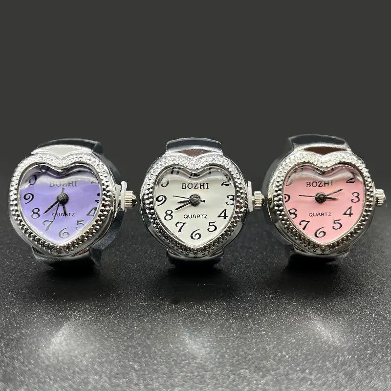 DAIIIBABYYY  -  Punk Fashion Heart Mini Quartz Watch Finger Rings Women Men Couples Clock Retro Elastic Strap Watches Ring Jewelry