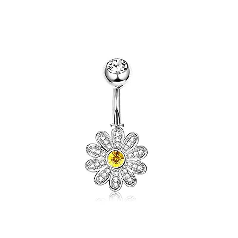 DAIIIBABYYY  -  Fashion Crystal Stainless Steel Flower Butterfly Belly Piercing for Women Silver Color Belly Button Rings Body Jewelry