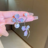 DAIIIBABYYY  -  Luxury Blue Gradient Crystal Butterfly Flower Pearl Earrings Flower Geometric Women Korean Fashion Kpop Tassel Earring