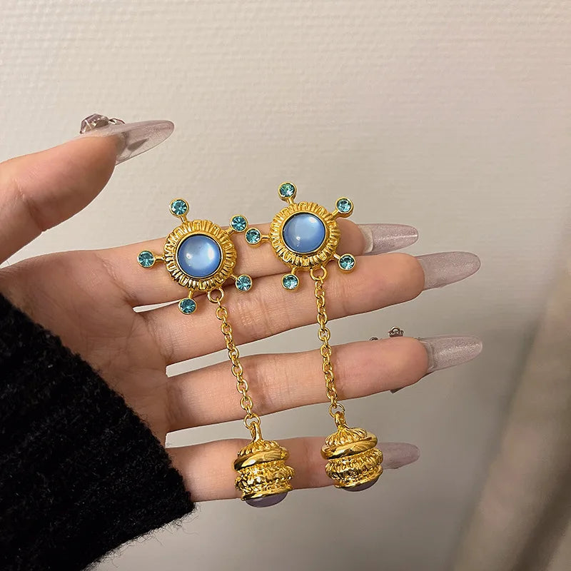 DAIIIBABYYY  -  Retro palace exquisite gem necklace long earrings