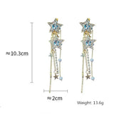 Daiiibabyyy  Korean Style Star Drop Earrings for Women New Bijoux Long Tassel Shiny Blue Crystal Dangle Earrings Jewelry Accessories