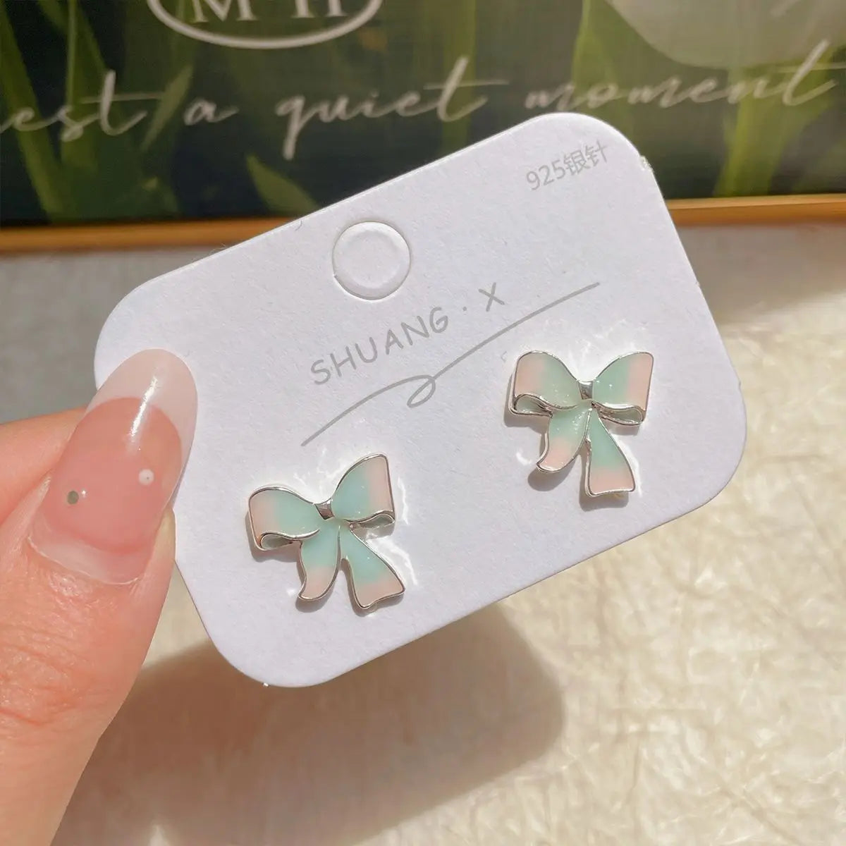 DAIIIBABYYY  -  Gradient Color Pink Blue Summer Bowknot Moon Star Pendant Earrings Set Women Korean Fashion Sweet Heart Stud Earring Jewelry