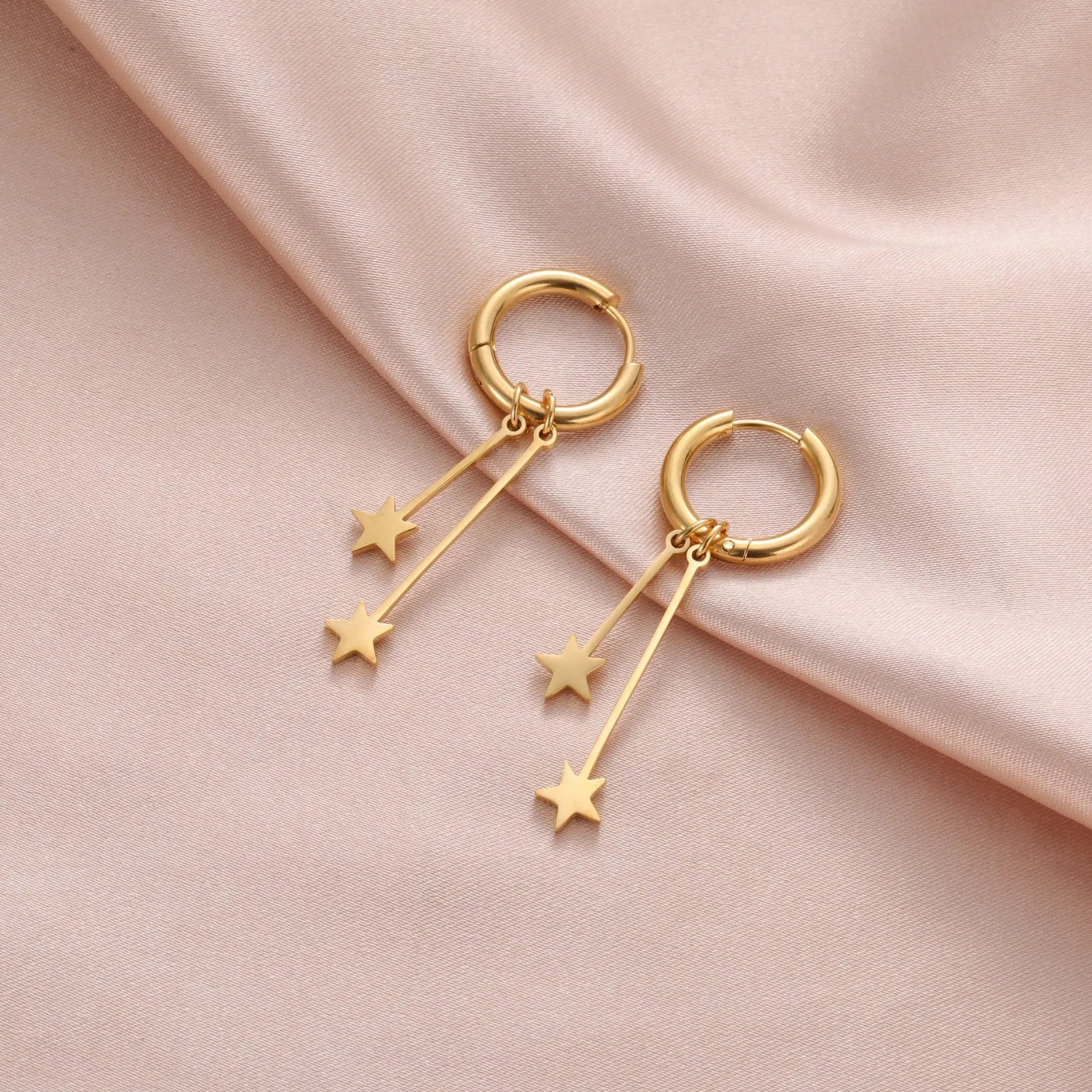 DAIIIBABYYY  -  Love Star Pendant Stainless Steel Earrings for Women's Girls Fashion Sweet Romantic Valentine's Day Gifts Jewelry Gifts
