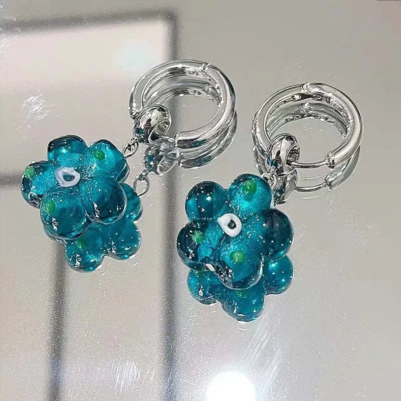 DAIIIBABYYY  -  Flower Glazed Earrings Clear Crystal Texture Paired Unique Cute Colorful Earrings Sweet Trendy Delicate Earrings Women's Jewelry