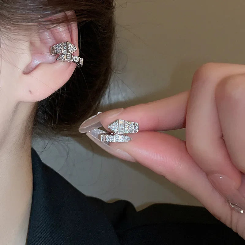 DAIIIBABYYY  -  Punk Snake C Shaped Ear Clip Earrings for Women Men Shiny Inlaid Zircon Without Piercing Earrings Ear Cuffs Party Jewelry