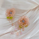 DAIIIBABYYY  -  Hand Woven Blue-Yellow Hollow Out Flower Leaf Tassel Crystal Drop Earrings for Women Acrylic Beaded Earrings Jewelry